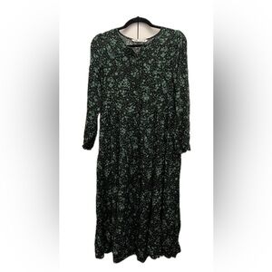 🆕 Zara Elegant Green Patterned Midi Dress